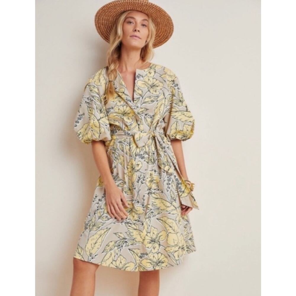 Anthropologie Floral Midi Dress in Yellow and Cream